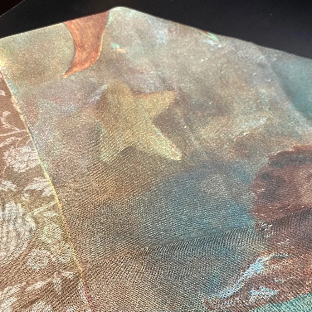 Betmar Vintage Artistic blue beige cherub sheer Scarf - Picture 11 of 16